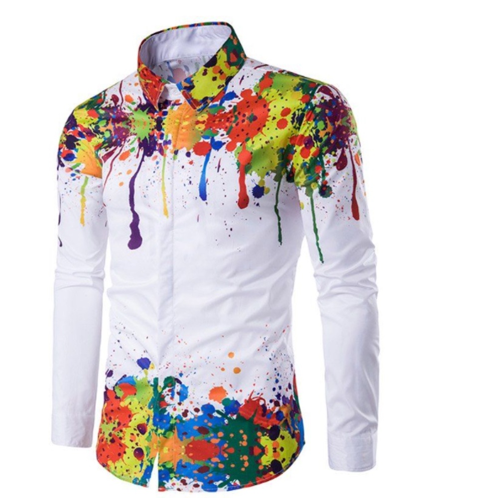 Turndown Collar Colorful Splatter Paint Shirt